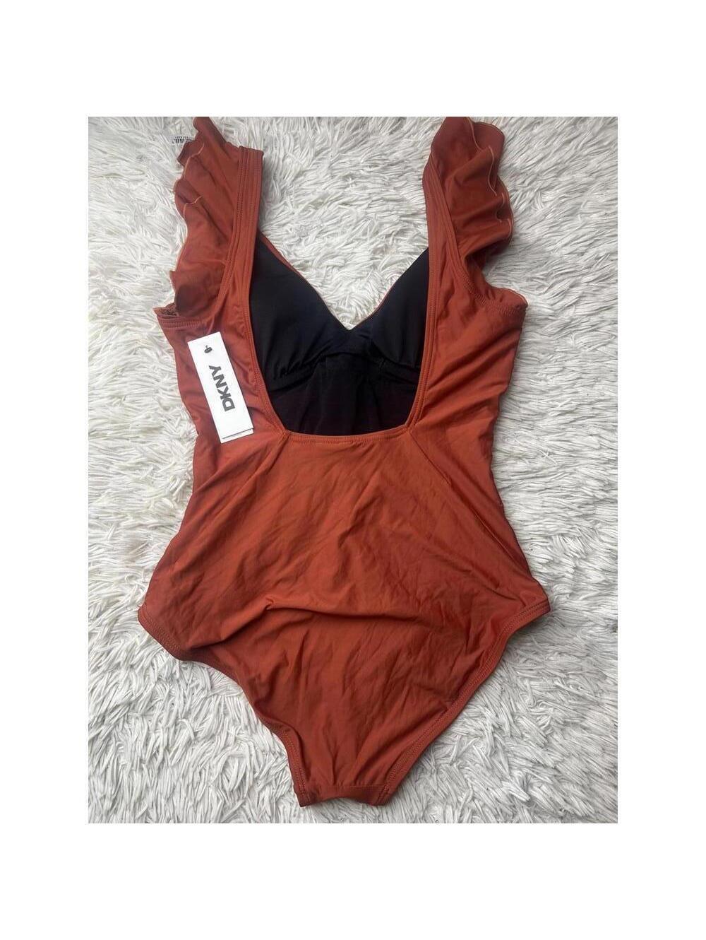 DKNY Plunge Neck Ruffle One-Piece Bikini - Picture 4 of 8
